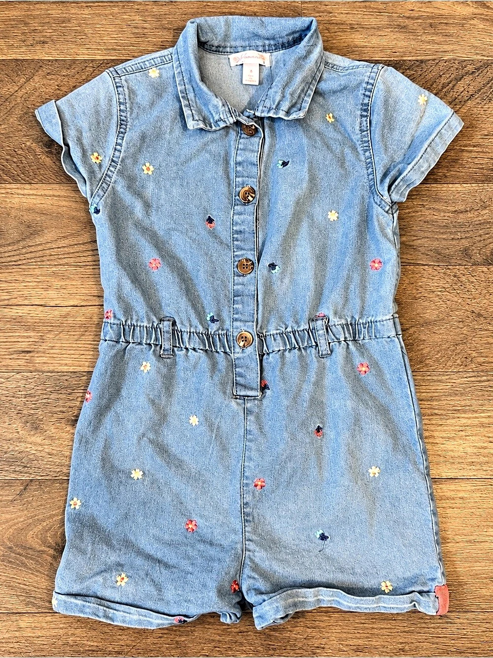 Nannette Girls Floral Denim Romper Girls 6